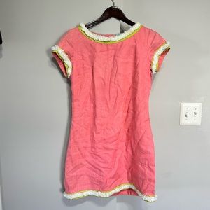 Sail to Sable - Sz 6 - pink and lime linen Nantucket dress